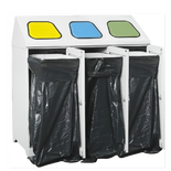 Metalowy pojemnik do segregacji odpadów, trzykomorowy pojemnik do segregacji śmieci z uchwytami na worki (wymiary: 1065x450x1095 mm) 00883029