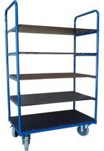 Wózek platformowy magazynowy pięciopółkowy, wysoki 1500mm (koła: pełna guma 160 mm, nośność: 250 kg, wymiary: 850x500 mm) 13367477